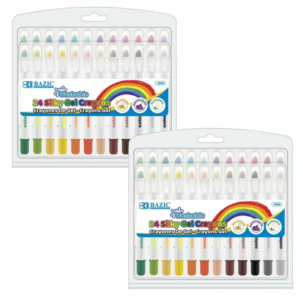 Bazic Products Washable Silky Gel Crayons, 24 Colors Per Set, 48PK 2562